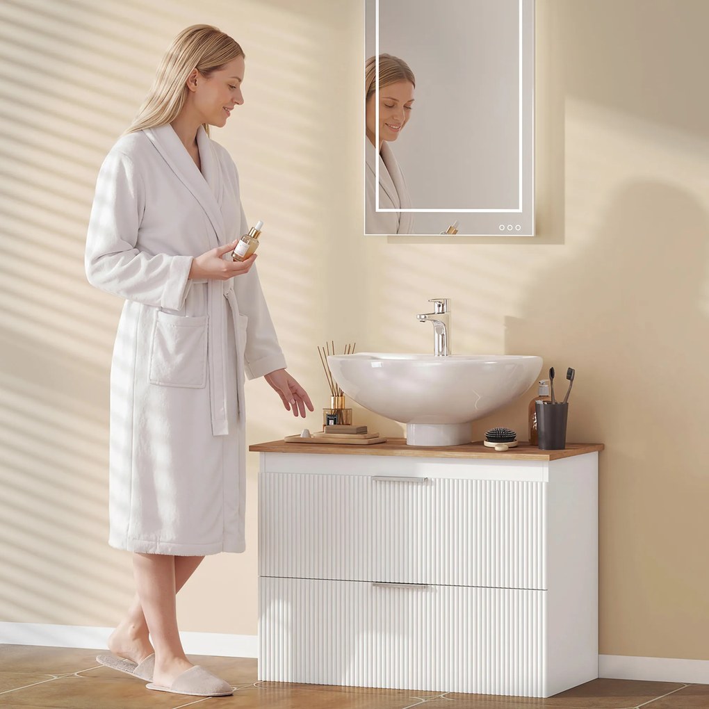 HOMCOM Dulap pentru baie, dulap de 80 cm cu două sertare mari pentru chiuvete cu sau fără piedestal, Alb | Aosom Romania