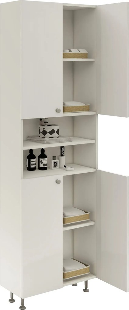 Soldat Baie Zaria, 4 Usi, Alb lucios/Alb, MDF, L 60 x l 27 x H 190 cm