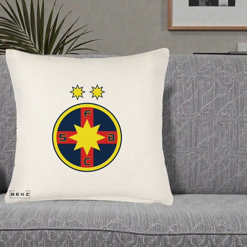 Perna Personalizata FCSB Fotbal Club Steaua Bucuresti, 40x40 cm, Crem Reliefat, Husa Detasabila, Perna Inclusa, BEKZ®