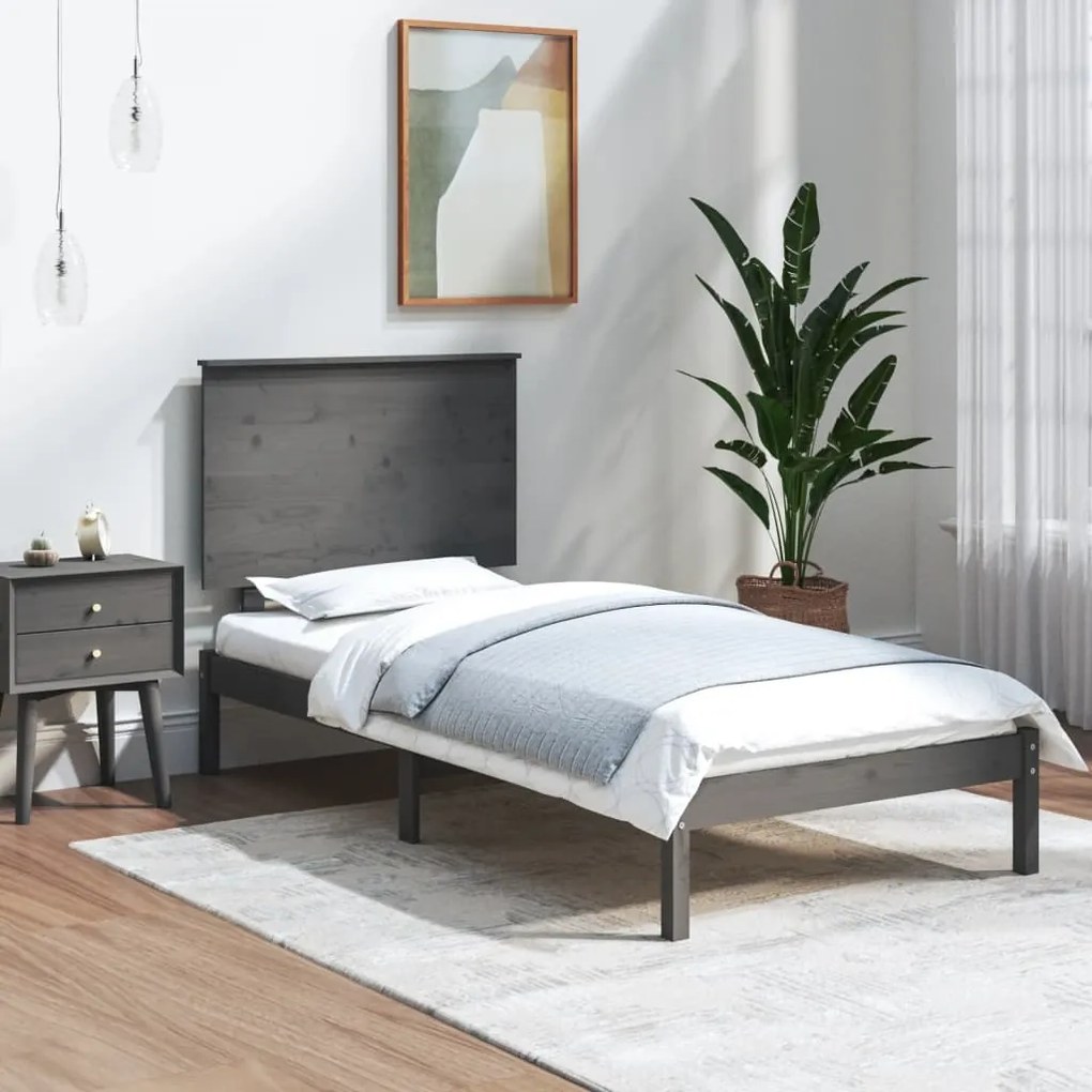3104770 vidaXL Cadru de pat single, gri, 90x190 cm, lemn masiv
