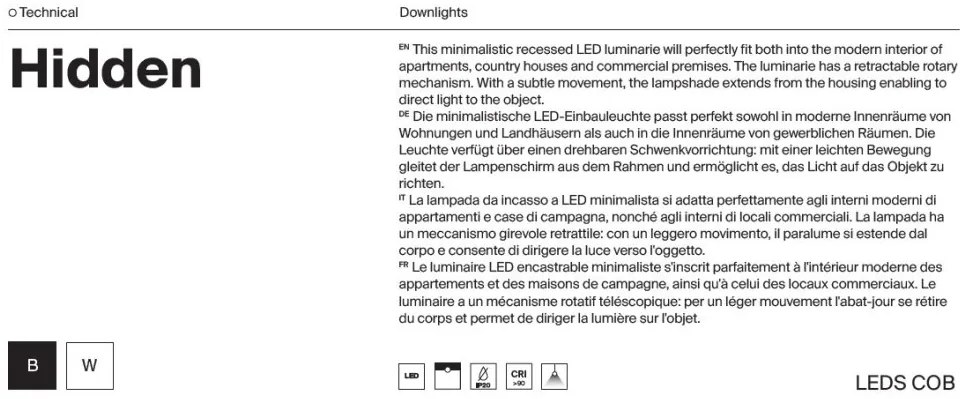 Spot LED incastrabil rotativ retractabil Hidden alb