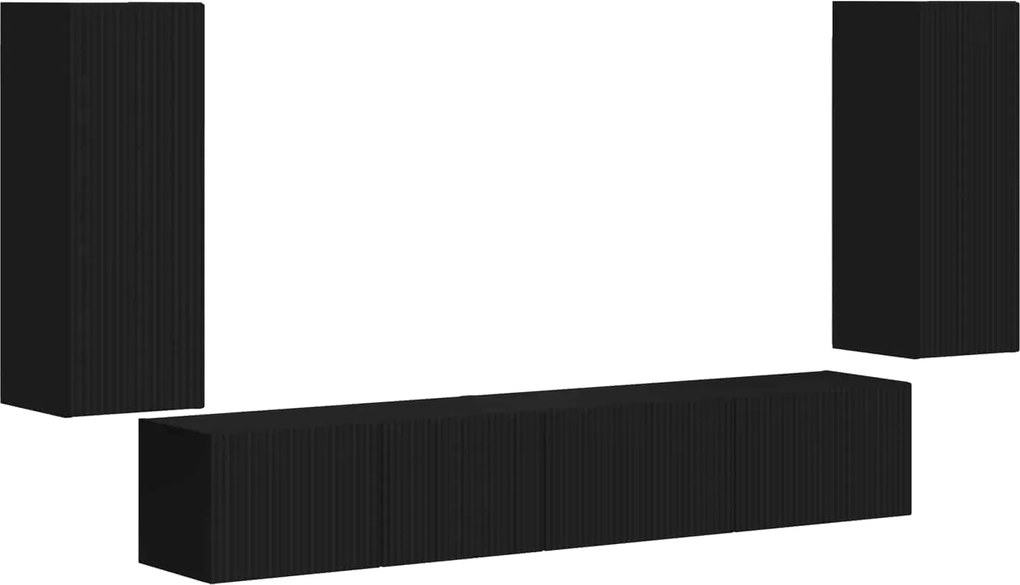 vidaXL Set comodă TV 4 pcs Negru Lemn compozit