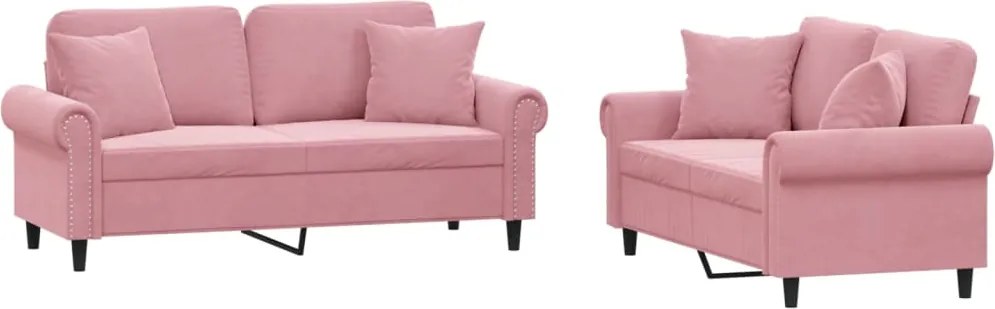 vidaXL Set canapea cu perne, 2 piese, roz, catifea