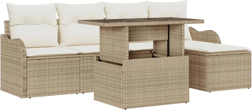 vidaXL Set de canapele pentru grădină cu pernă 6 pcs Bej Poliratan