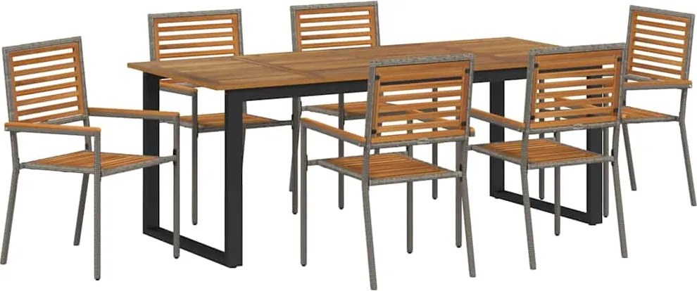 vidaXL Set de masă pentru grădină 7 pcs Gri Lemn Solid de Acacia