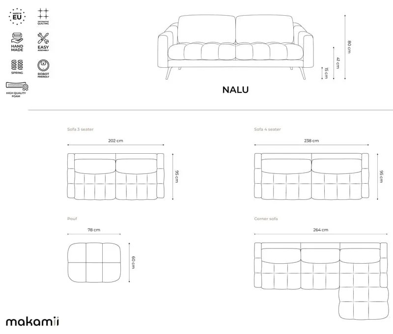 Colțar crem cu tapițerie din catifea (cu colț pe partea stângă) Nalu – Makamii