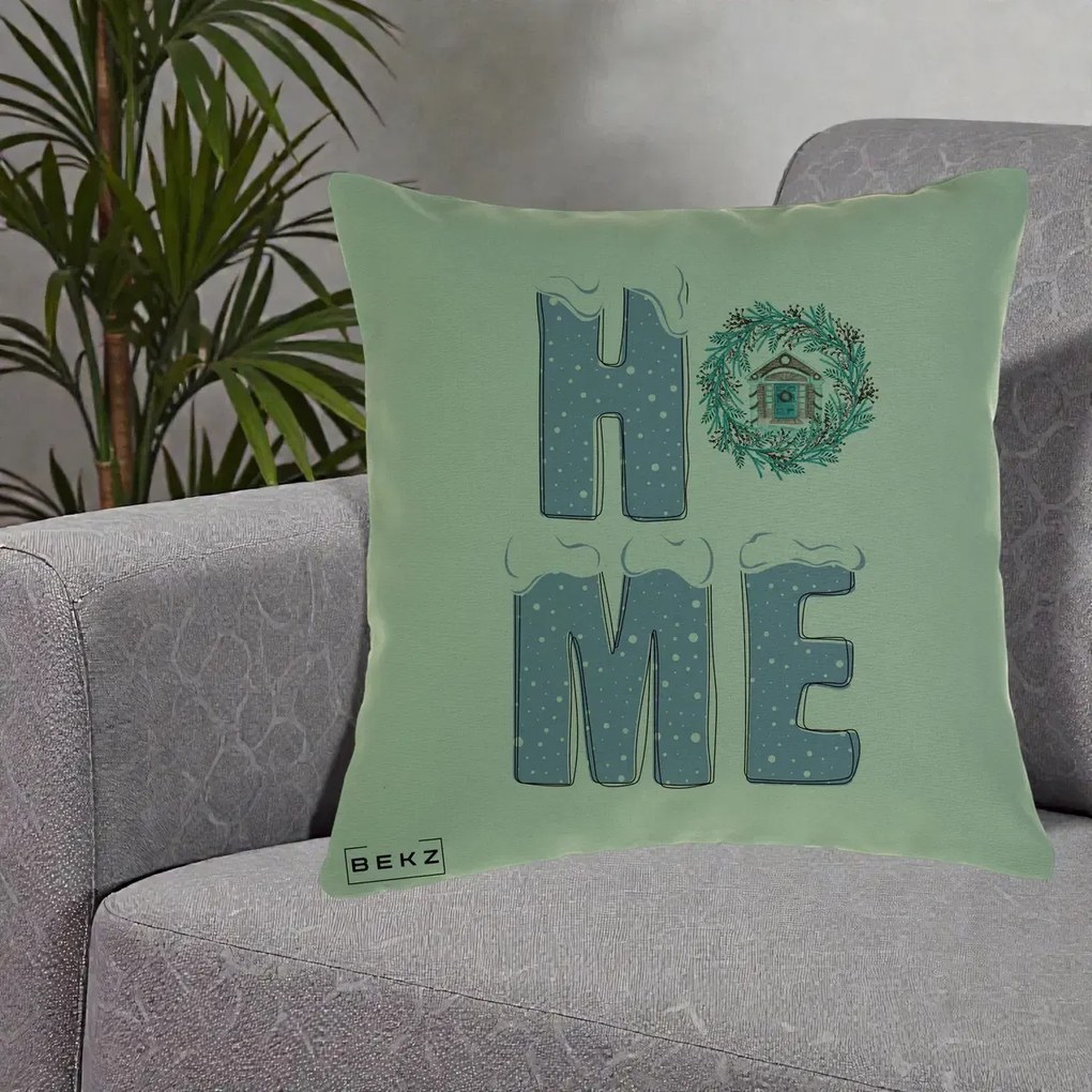 Perna Decorativa HOME Iarna cu Coroana, 40x40 cm, Verde, Husa Detasabila, Perna Inclusa, BEKZ®
