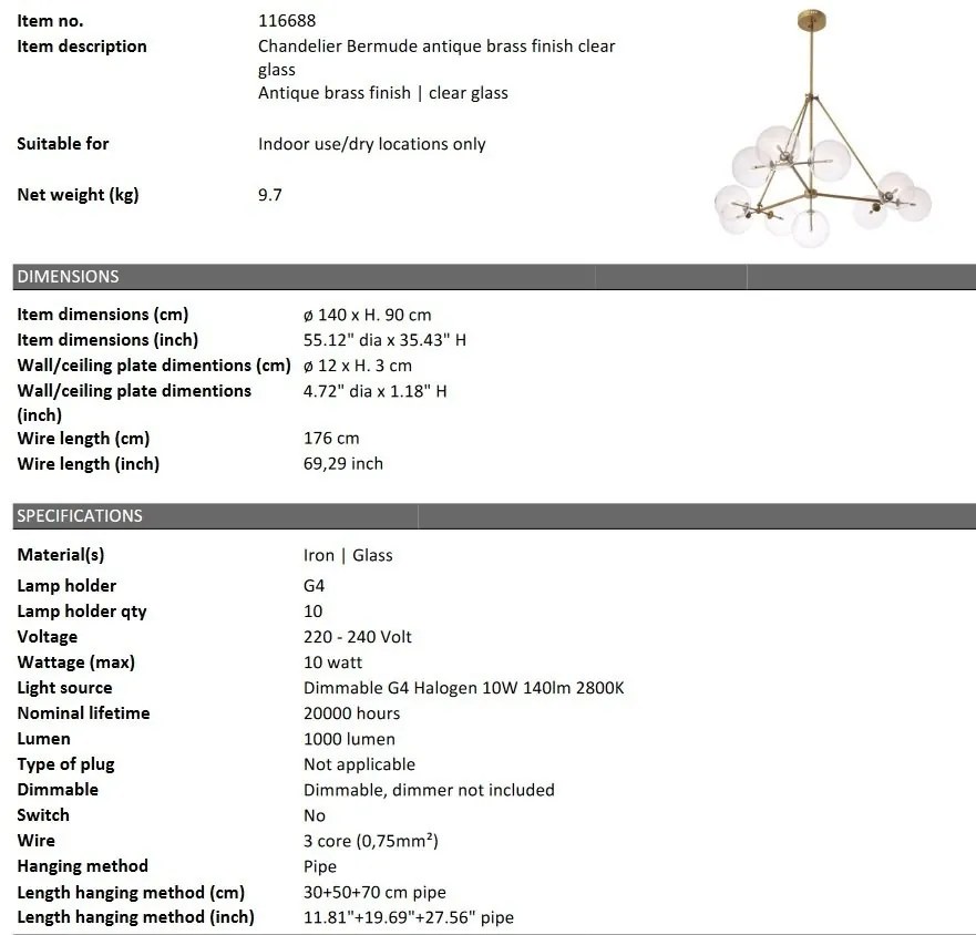 Lustra 10 surse de lumina design LUX Bermude