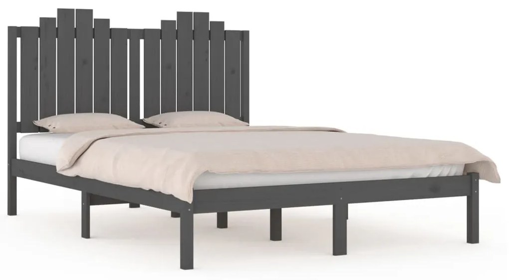 3103800 vidaXL Cadru de pat, gri, 200x200 cm, lemn masiv de pin