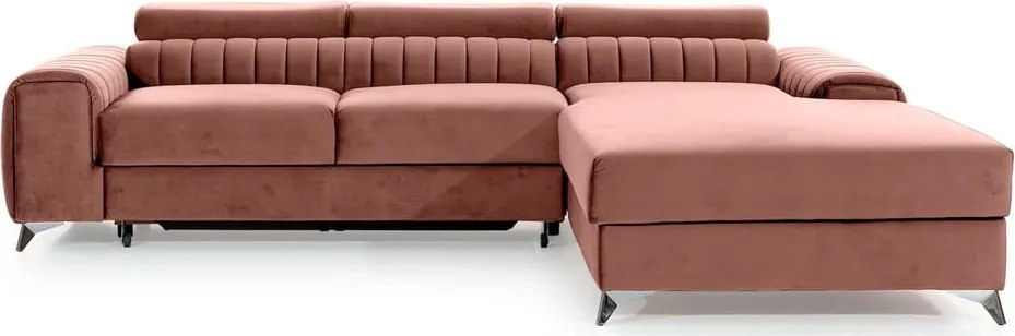 Colțar roz extensibil/cu spațiu de depozitare cu tapițerie din catifea (cu colț pe partea dreaptă/cu șezlong) Grayson – ELTAP