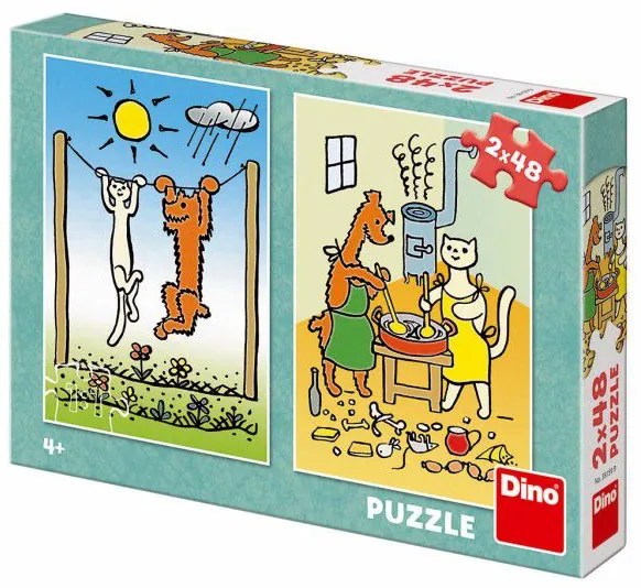 Puzzle câine și pisică 2x48 piese 18x26cm