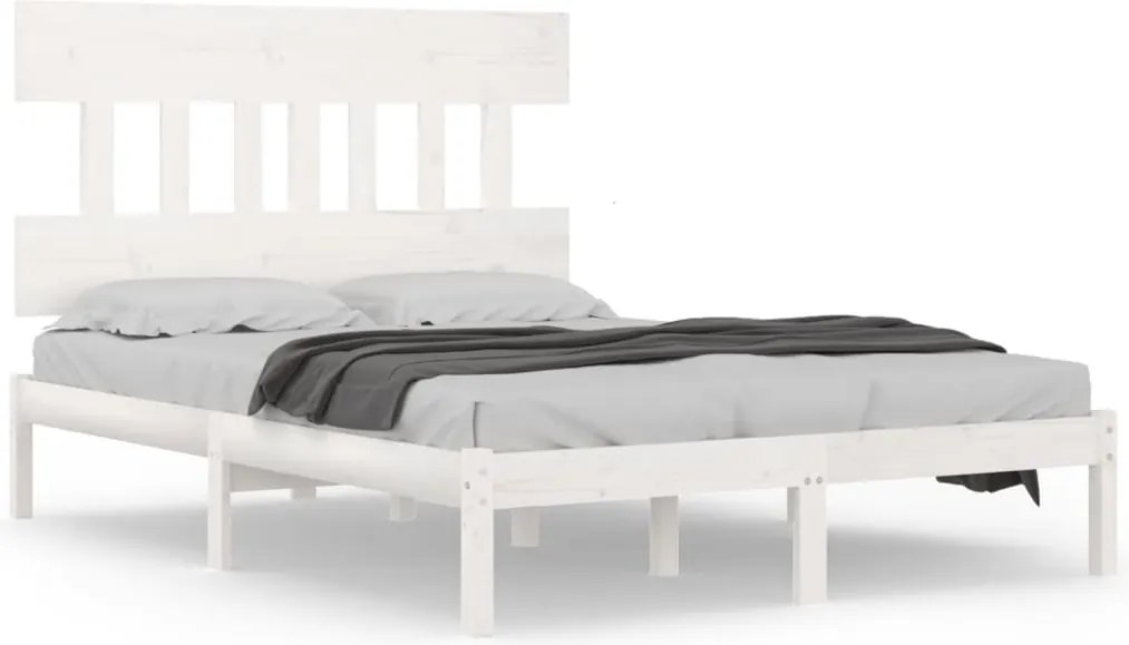 vidaXL Cadru de pat, alb, 160x200 cm, lemn masiv