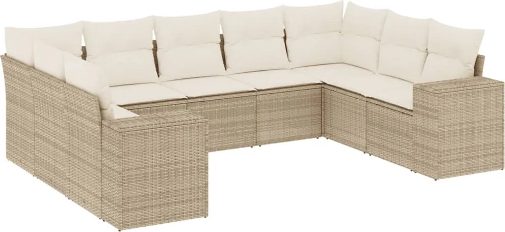 vidaXL Set canapele de grădină, 9 piese, cu perne, bej, poliratan
