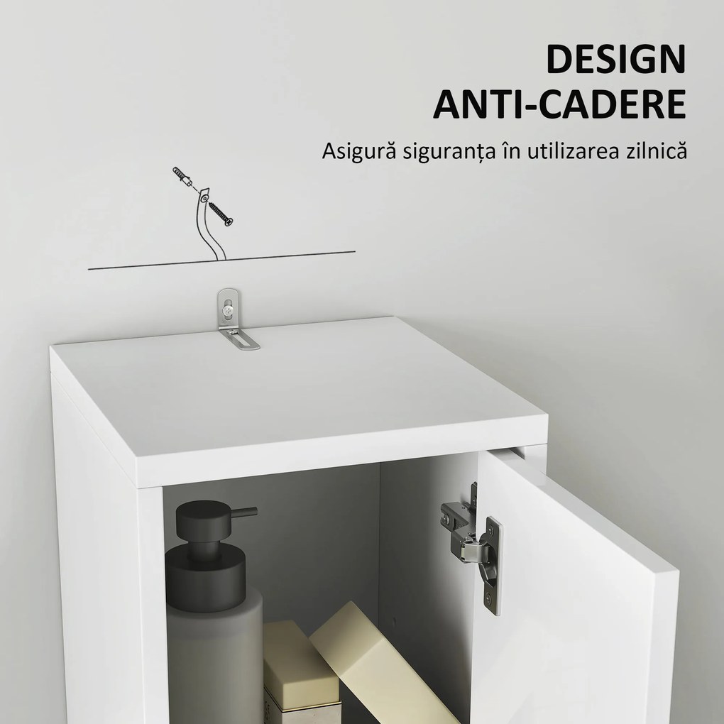 HOMCOM Dulap Înalt de Baie cu 2 Compartimente, 3 Rafturi Deschise și Sertar, 20x20x178 cm, Alb | Aosom Romania