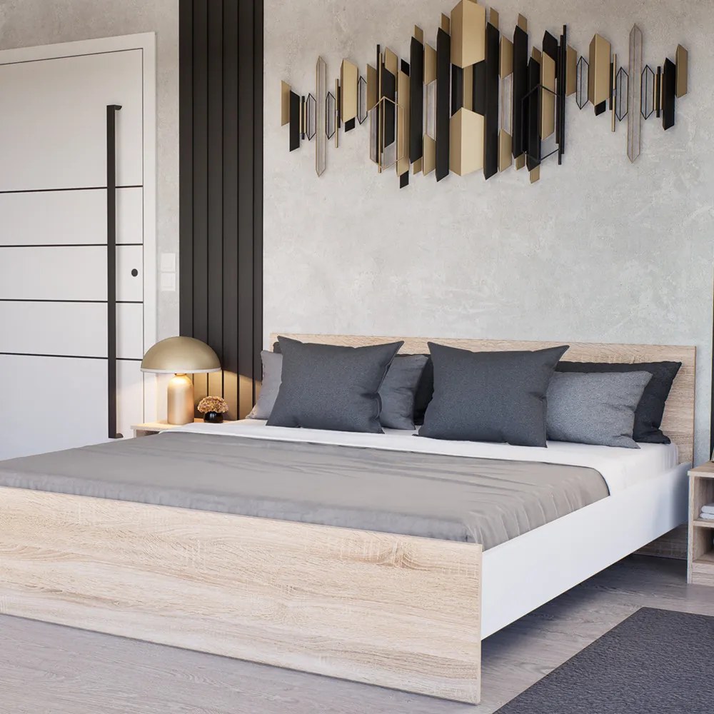 Pat dublu Miami fără cadru de pat 180x200 cm stejar sonoma-alb