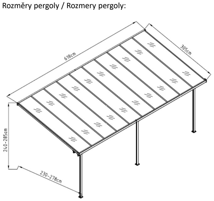 Bruce J pergola - šedý polykarbonát