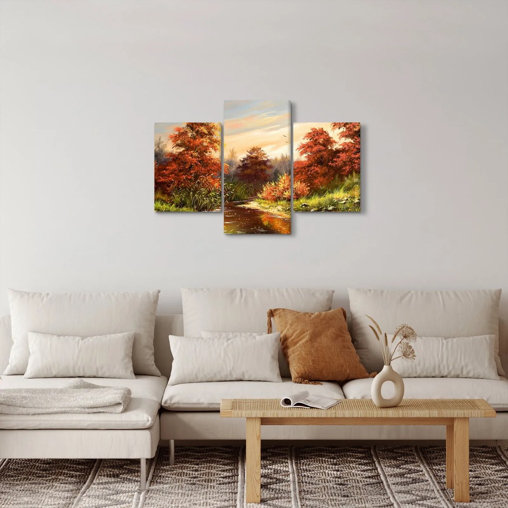 Tablou - Râu în peisaj de toamnă (90x60 cm)