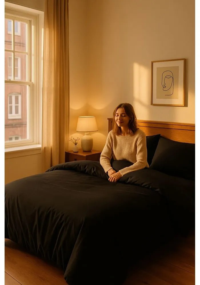 Lenjerie de pat neagră pentru pat de o persoană, extinsă cu cearceaf inclus, cu 3 piese 160x220 cm Classic – Mila Home