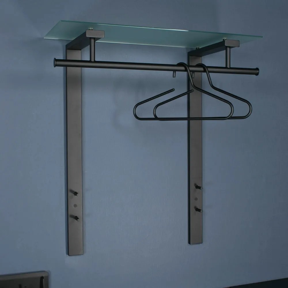 Cuier de perete negru cu raft din metal 80 cm Dutch – Spinder Design