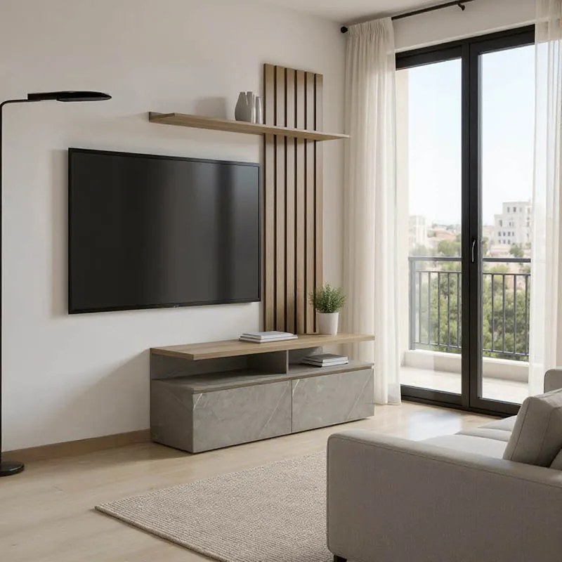 Set Living Palermo PAL Finisaj Marmura Gri-Stejar  140x41x219.5cm