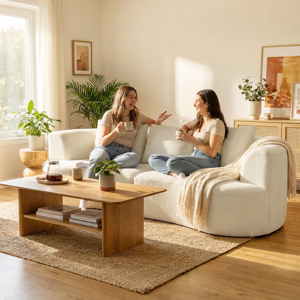 HOMCOM Canapea 3 Locuri Modulară 260cm Fără Structură cu Șezut Generos, Pernă Groasă, 3 Perne, din Catifea, Crem | Aosom Romania