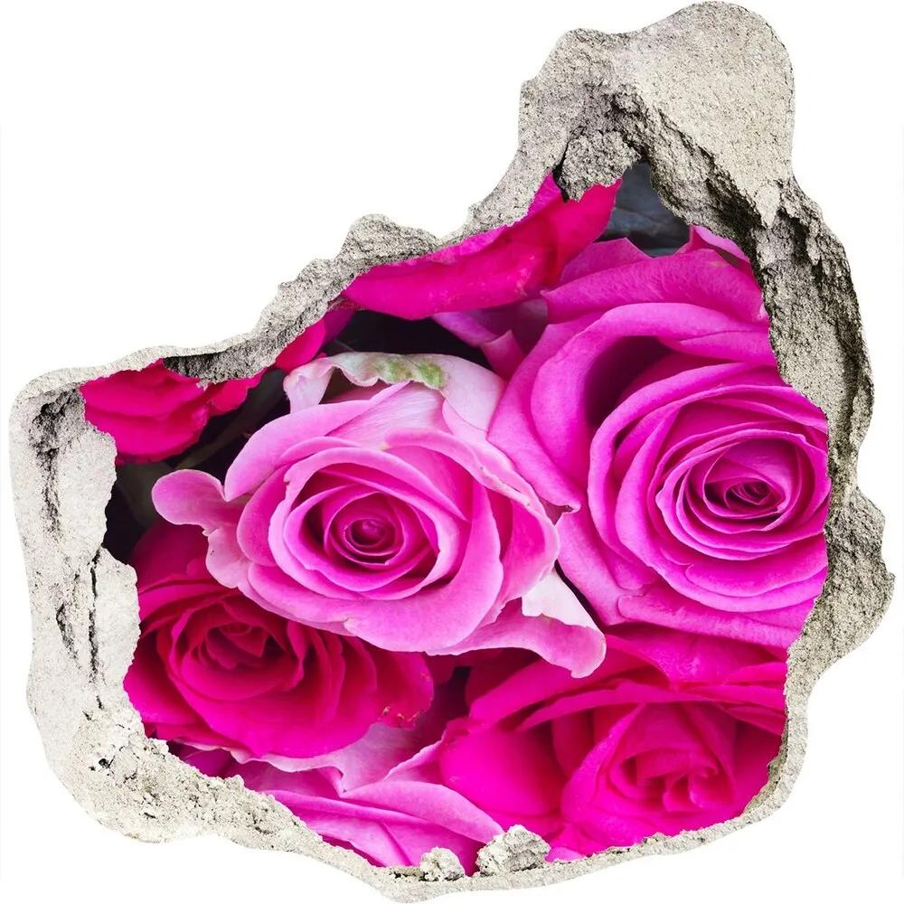 Fototapet un zid spart cu priveliște Un buchet de trandafiri roz