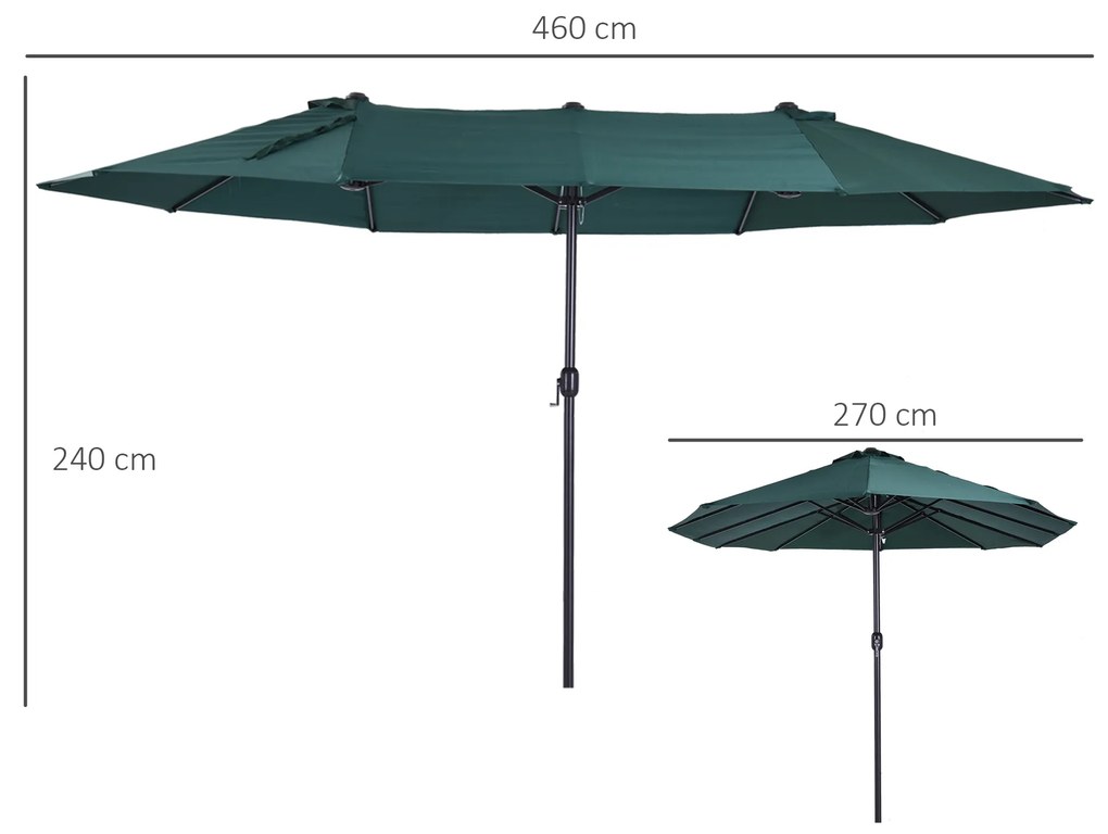 Outsunny Umbrelă Dublă de Grădină, Protecție UV, Manivelă pentru Deschidere, 460x270x240 cm, Verde | Aosom Romania