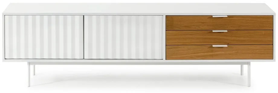 Comodă TV albă/în culoare naturală cu aspect de lemn de stejar 180x52 cm Sierra – Teulat