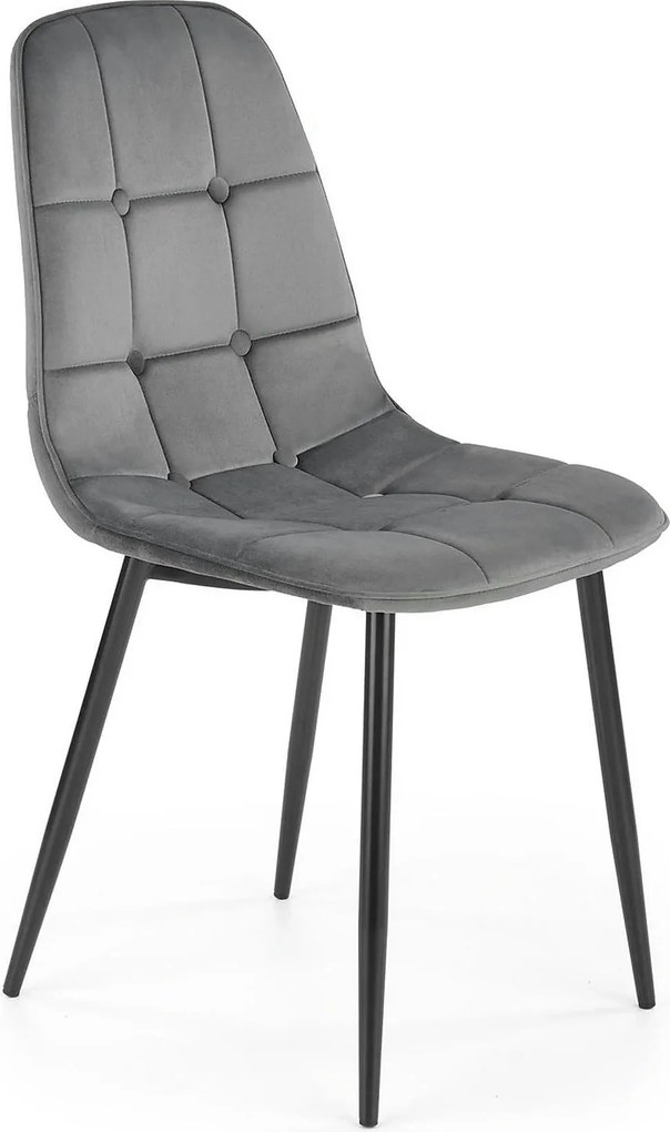 Scaun tapitat K417, gri/negru, stofa catifelata/metal, 46x56x87 cm