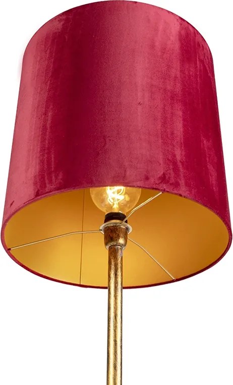 Lampă de podea vintage aurie cu abajur roșu 40 cm - Simplo