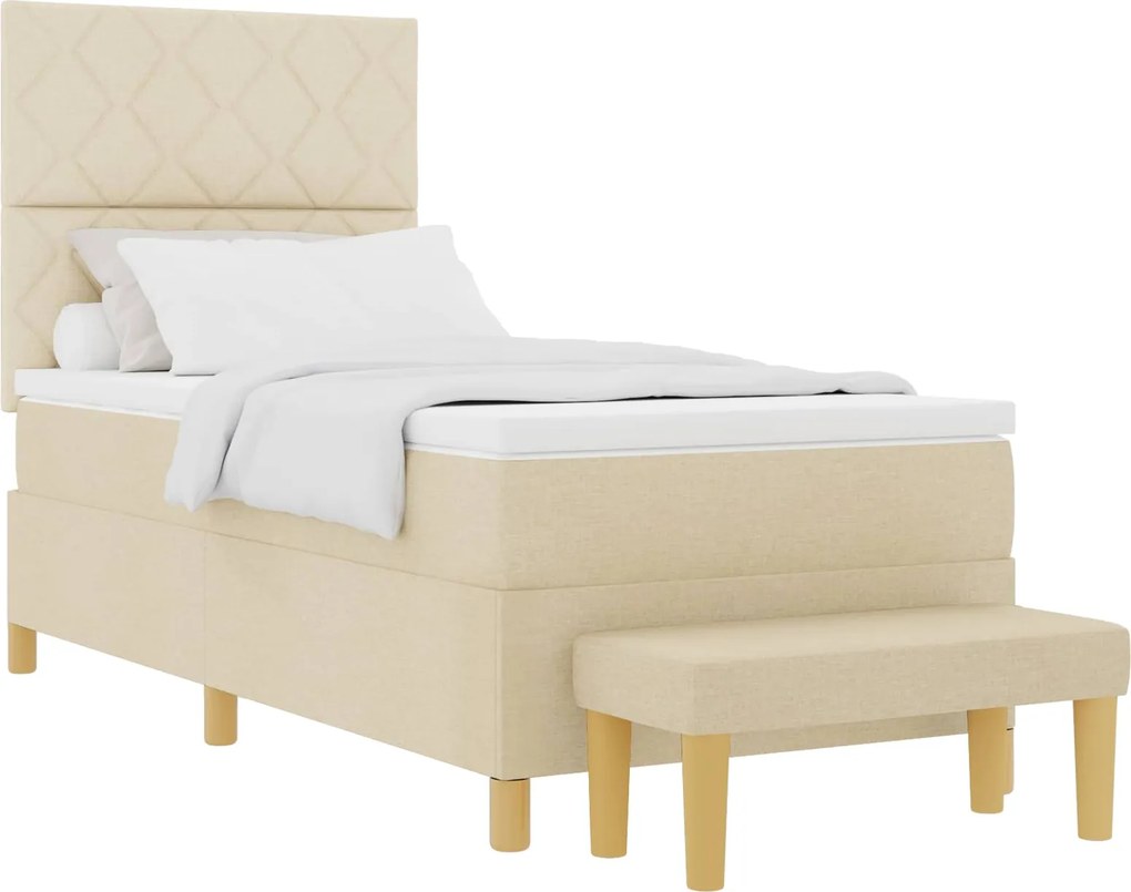 vidaXL Pat cu arcuri cu saltea cu headboard Crem 100 x 200 cm țesătură