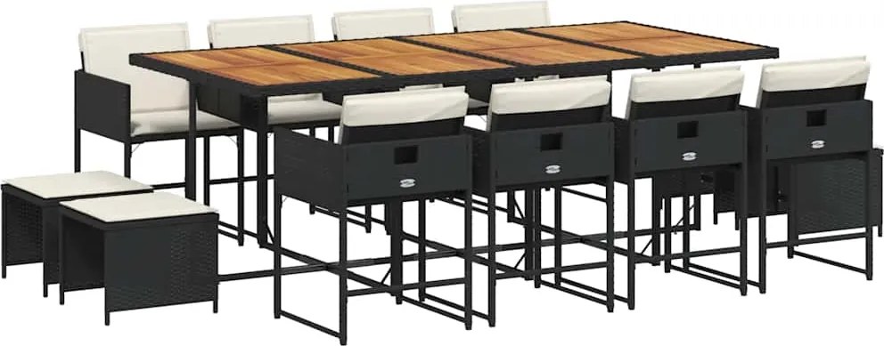 vidaXL Set mobilier de grădină cu perne, 13 piese, negru, poliratan