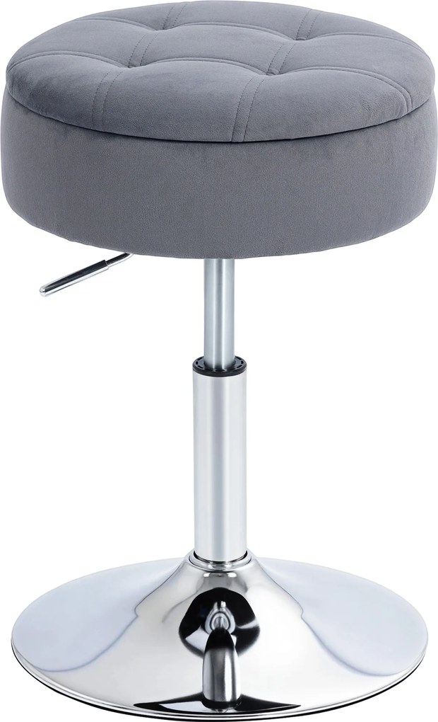 HOMCOM Round Bar Stool, Height Adjustable Swivel Pub Chair with Storage and Metal Base, Backless Tufted Makeup Stool for Breakfast Counter, Kitchen Island, Bedroom, Living Room, Grey | Aosom Romania