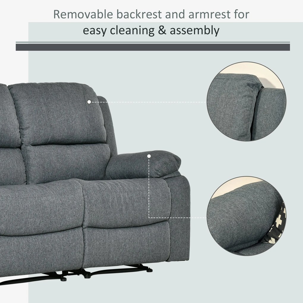 HOMCOM Canapea rabatabilă 2 locuri din material textil, canapea Relax cu șezut independent și brațe, 141.5x95x94.5cm, gri