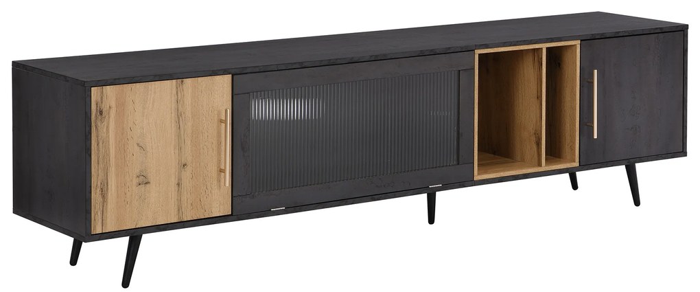 Mobilier TV cu textură gri, 3 uși și spațiu deschis, Gri | Aosom Romania