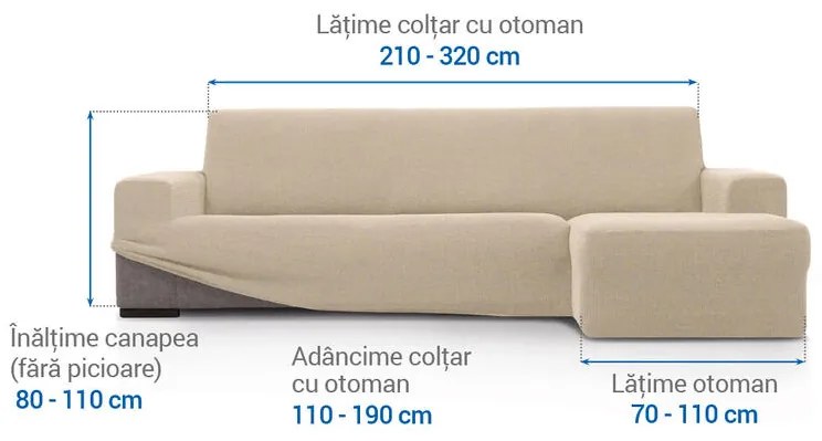 Huse super elastice HARMONIA smântânii canapea cu otoman dreapta (l. 210 - 320 cm)