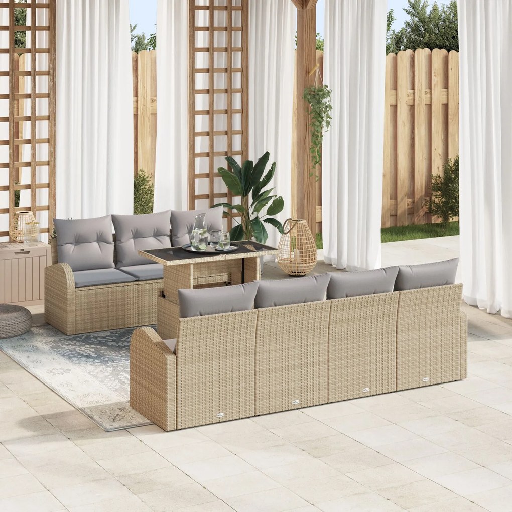 vidaXL Set canapele grădină perne Bej Ratan Poli 8 Piese