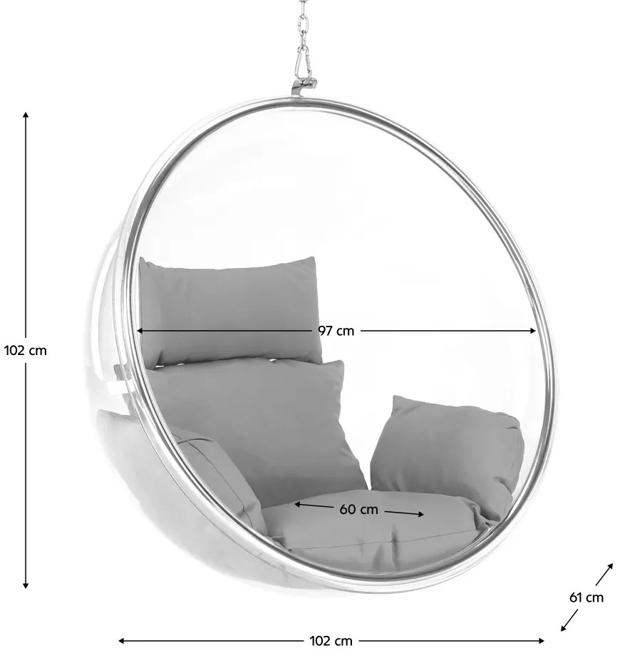 Scaun suspendat, transparent argint  gri, BUBBLE NEW TIP 1