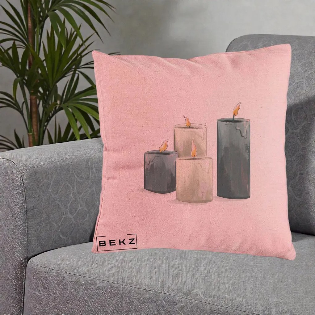 Perna Decorativa Lumanari Hygge Alb-Verde, 40x40 cm, Roz, Husa Detasabila, Perna Inclusa, BEKZ®