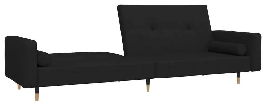 Canapea extensibila 2 locuri, cu taburet, negru, catifea Negru, Cu suport de picioare