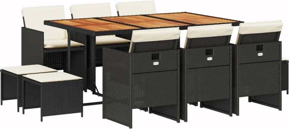 vidaXL Set mobilier de exterior cu perne, 11 piese, negru, poliratan