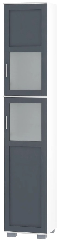 kleankin Dulap înalt de Baie Mobilier Coloană de Baie cu 2 Uși de Sticlă Temperată și Rafturi Ajustabile 37x35x190 cm Alb și Gri | Aosom Romania
