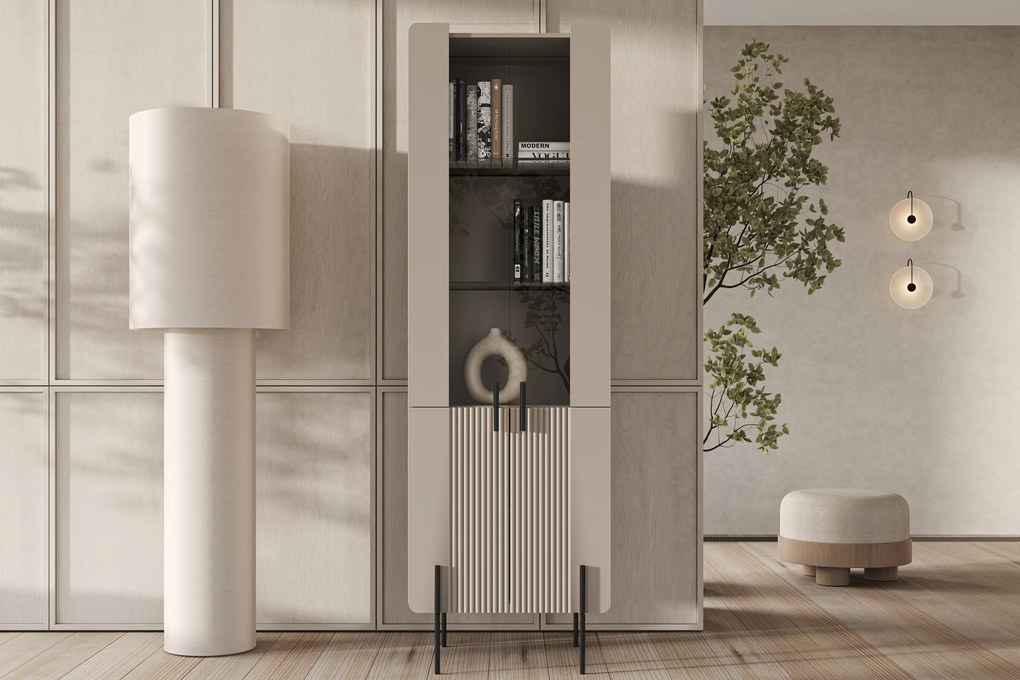 Vitrina Malmi 60 cm pe bază de metal - cașmir / crem bianca / picioare negre