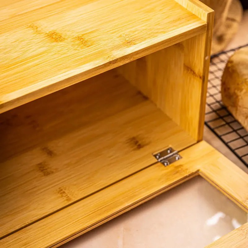 Cutie pentru paine Klausberg KB 7923, 35.5 cm, Fereastra acrilica, Bambus, Maro