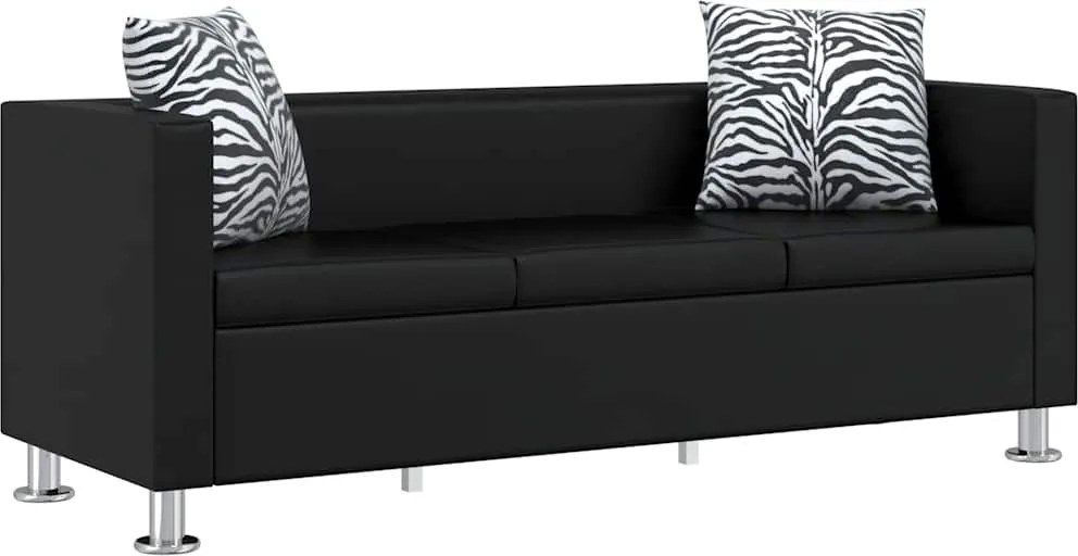 vidaXL Canapea cu 3 locuri, negru, piele artificială