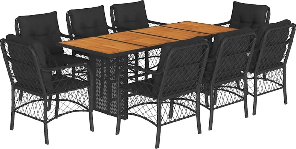 vidaXL Set mobilier de grădină cu perne, 9 piese, negru, poliratan