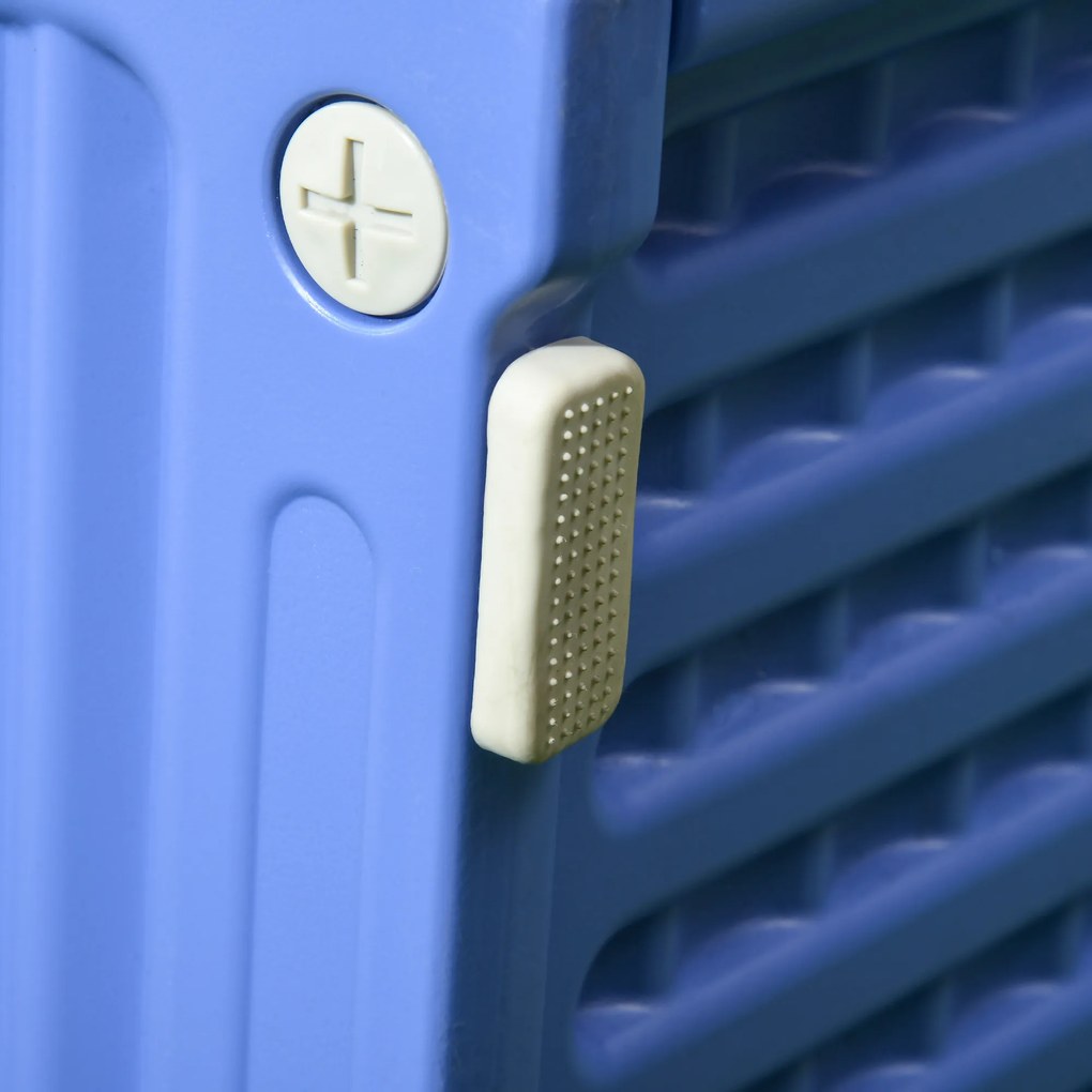 PawHut Cușcă Ridicată pentru Câini de Talie Mică cu Intrare și 2 Deschideri Laterale, Cușcă de Exterior Antiderapantă din Polietilenă, Ușor de Curățat, 60x42x40 cm, Albastru și Alb | Aosom Romania