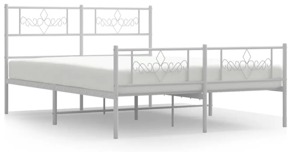 355335 vidaXL Cadru de pat metalic cu tăblie, alb, 140x200 cm