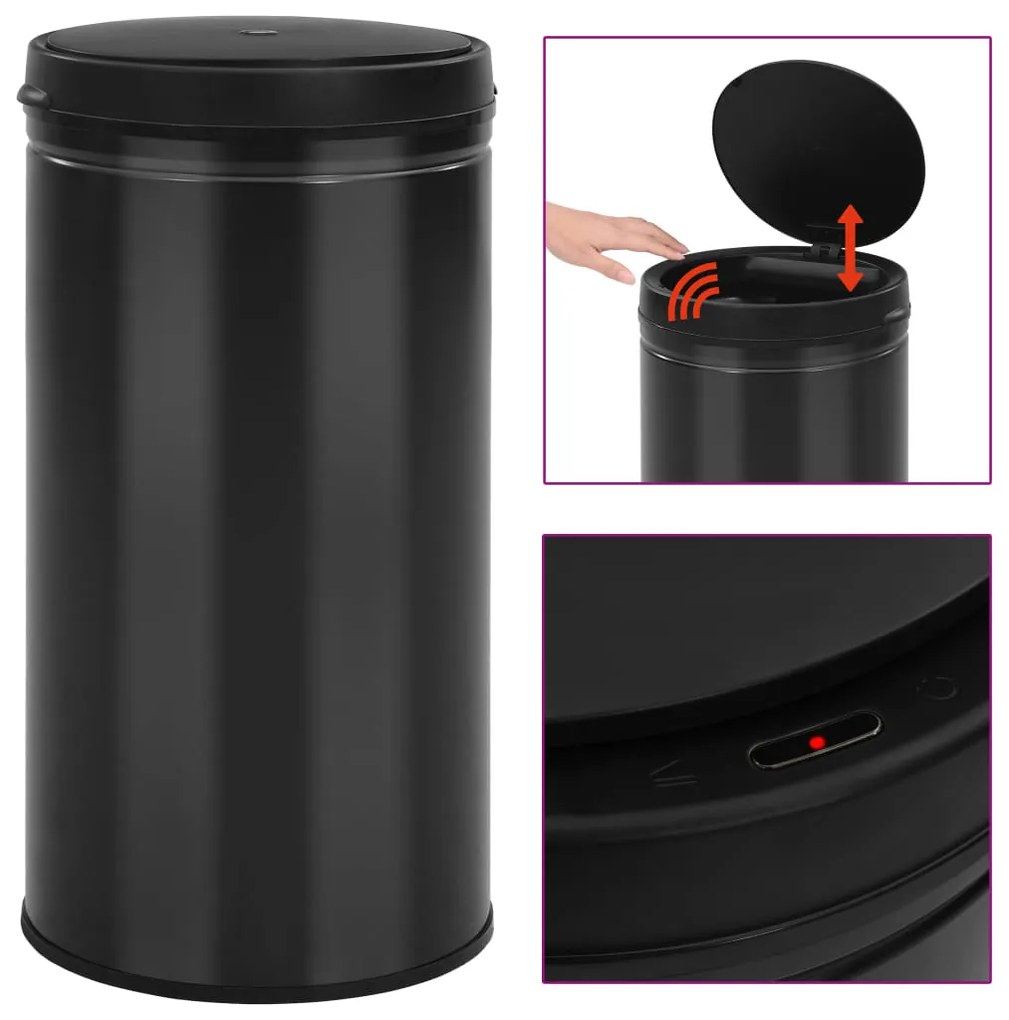 vidaXL Coș de gunoi automat cu senzor, 60 l, negru, oțel carbon