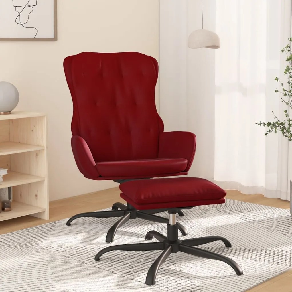 3097682 vidaXL Scaun de relaxare cu taburet, roșu vin, piele ecologică